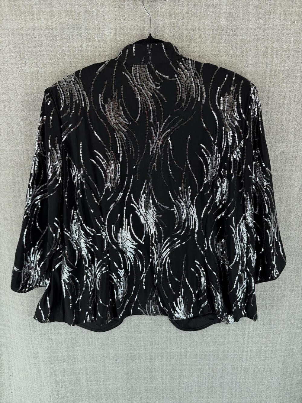 Alex Evenings Jacket Womens 1X Black Collared Lined Lightweight Sequin Snap - Picture 7 of 7